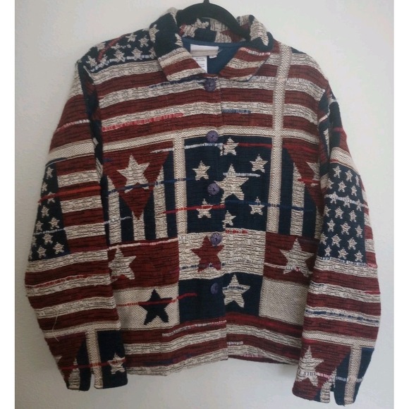 Coldwater Creek Jackets & Blazers - Coldwater Creek Tapestry Jacket American Flag Art To Wear Patriotic Size Large